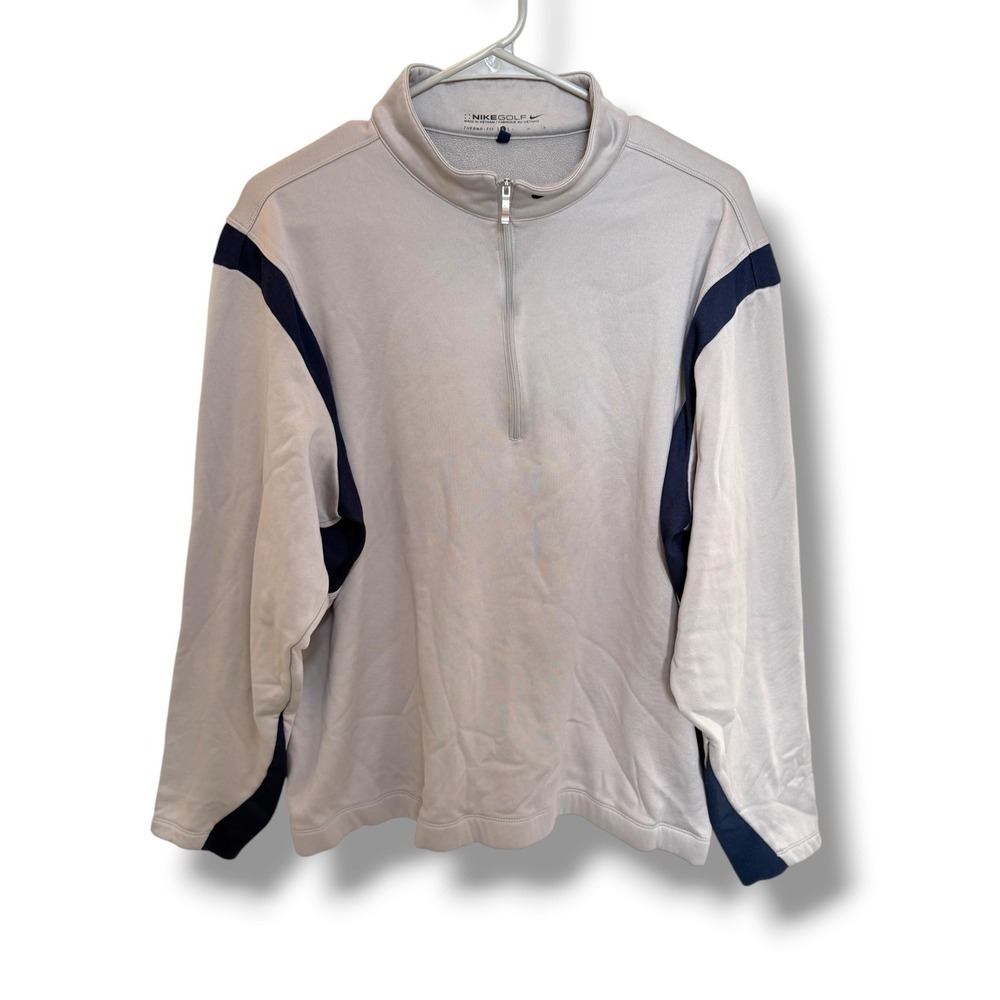 Nike Golf Therma-FIT Pullover Mens Large Gray Navy 1/4 Zip Colorblock Golf